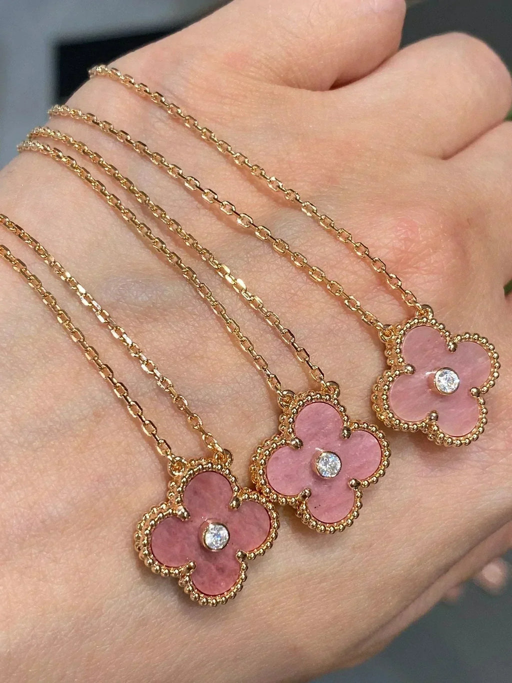 ¡®Loco¡¯CLOVER 15MM DIAMOND RHODONITE NECKLACE