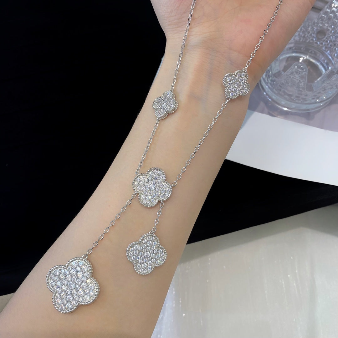 ¡®Loco¡¯CLOVER 5 MOTIFS SILVER DIAMONDS NECKLACE