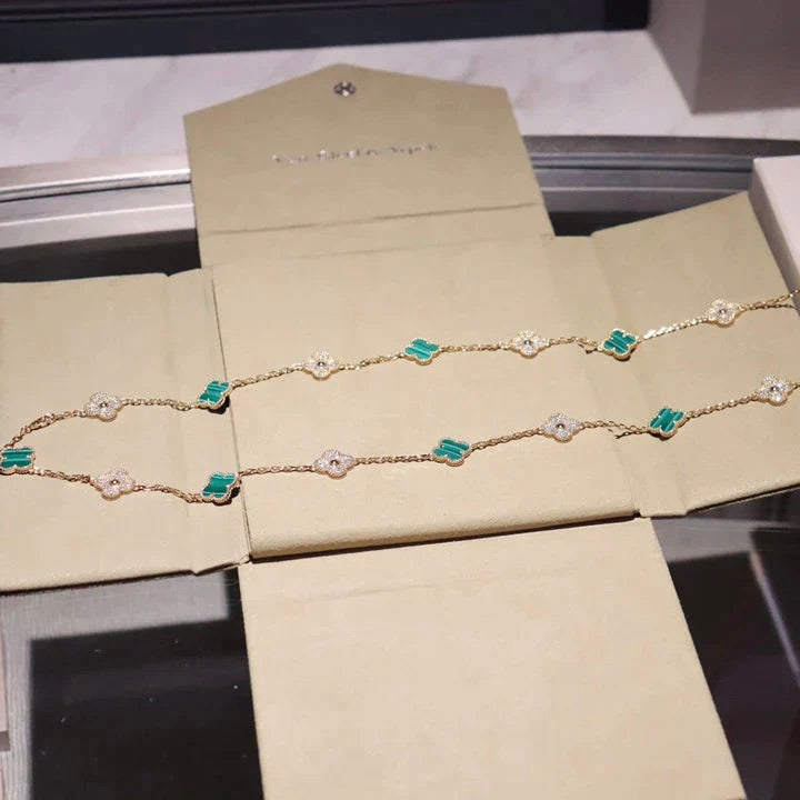 ¡®Loco¡¯CLOVER 20 MOTIFS MALACHITE DIAMOND NECKLACE