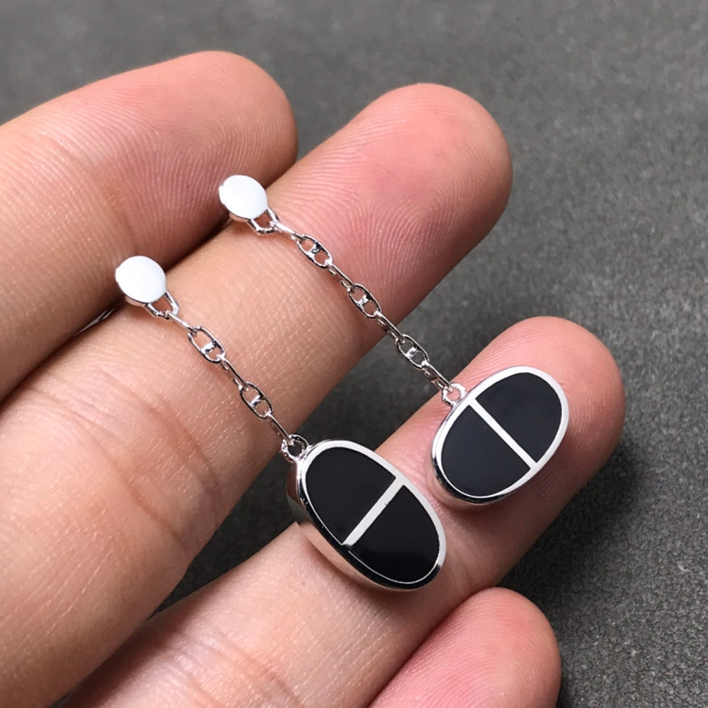 ¡®Loco¡¯CHAINE VERSO BLACK CERAMIC SILVER EARRINGS