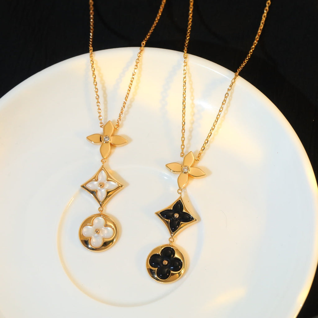 ¡®Loco¡¯STAR AND SUN ONYX PINK GOLD NECKLACE