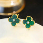 ¡®Loco¡¯CLOVER MEDIUM 1 MOTIFS MALACHITE DIAMOND EARRINGS