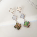 ¡®Loco¡¯CLOVER 3 MOTIFS CHALCEDONY DARK MOP SILVER EARRINGS