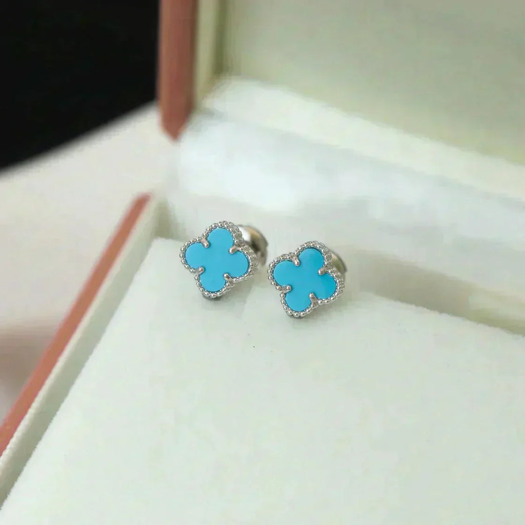 ¡®Loco¡¯CLOVER MINI 9.5MM ONYX STUD EARRINGS SILVER