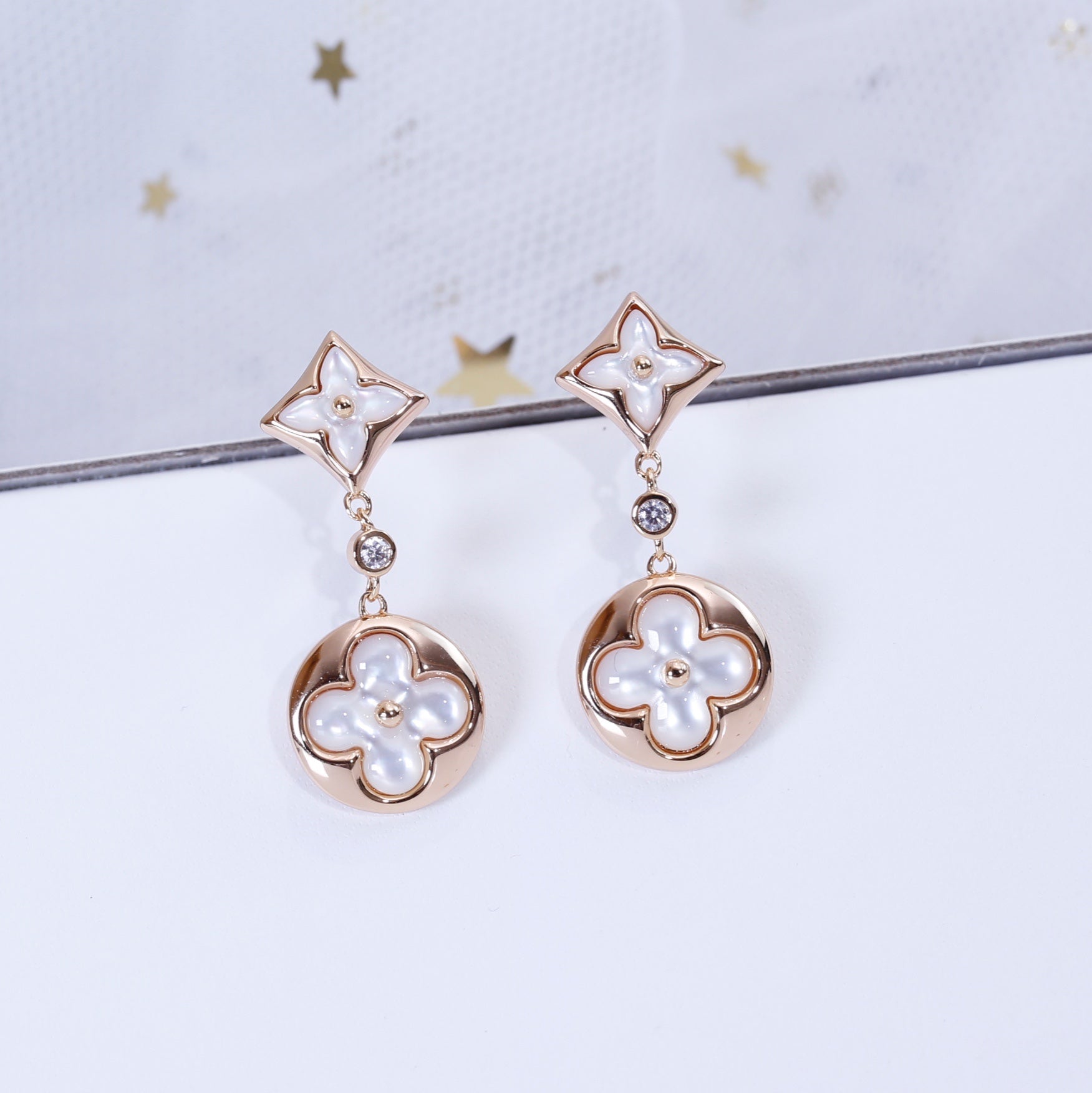 ¡®Loco¡¯STAR AND SUN PINK GOLD MOP DROP EARRINGS