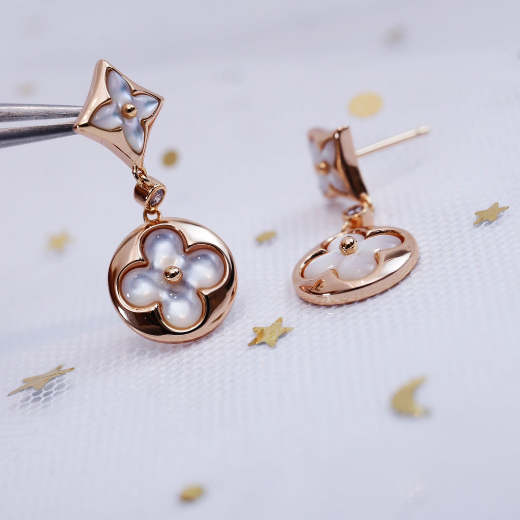 ¡®Loco¡¯STAR AND SUN PINK GOLD MOP DROP EARRINGS