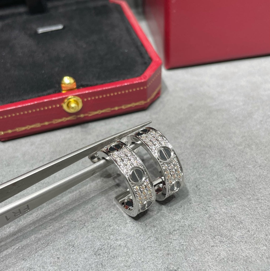 ¡®Loco¡¯LOVE CERAMIC DIAMOND PAVED SILVER EARRINGS