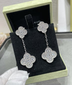 ¡®Loco¡¯CLOVER 2 MOTIFS DIAMOND PAVED SILVER EARRINGS