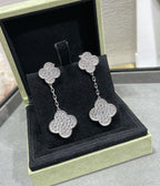 ¡®Loco¡¯CLOVER 2 MOTIFS DIAMOND PAVED SILVER EARRINGS