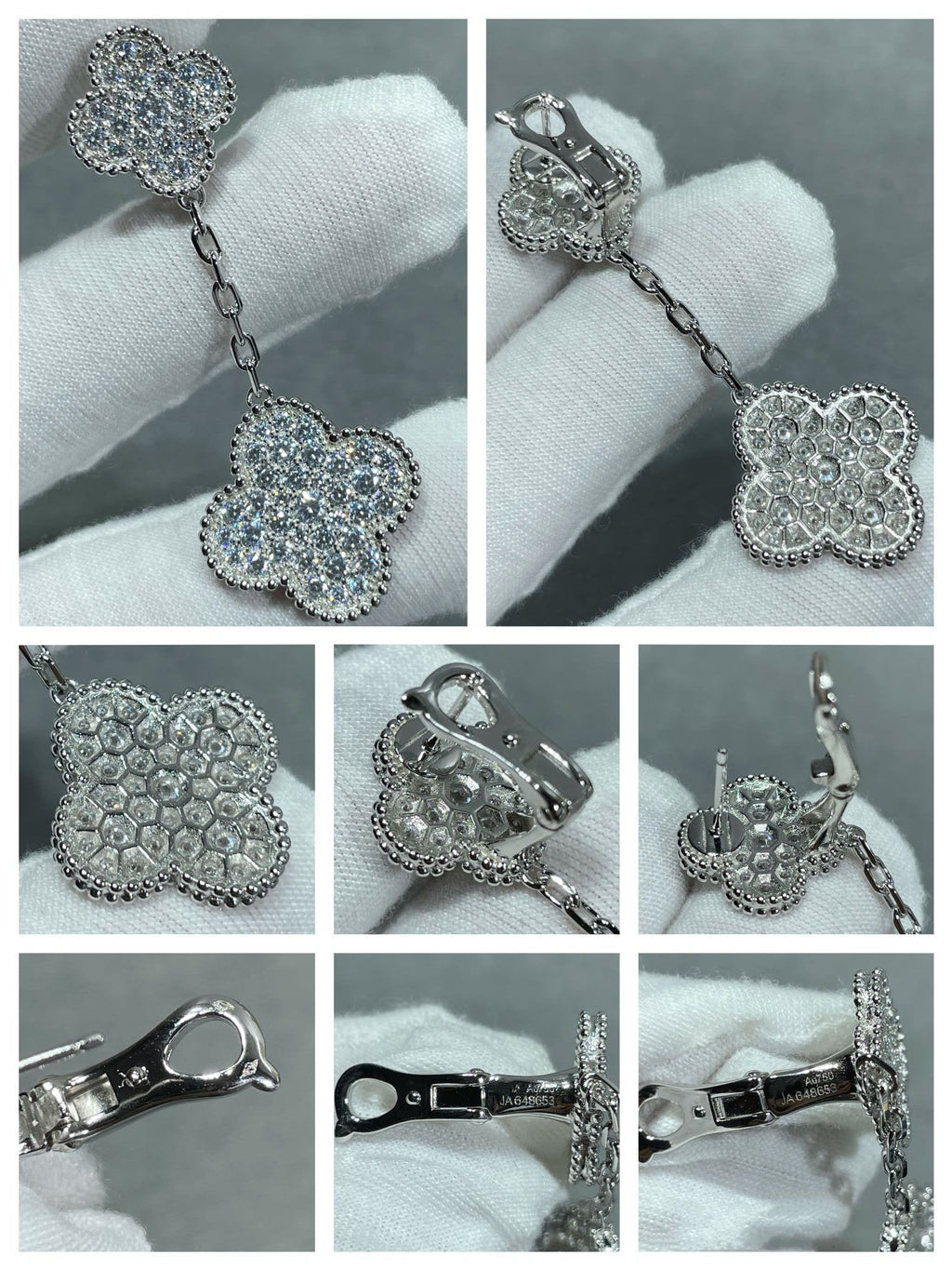¡®Loco¡¯CLOVER 2 MOTIFS DIAMOND PAVED SILVER EARRINGS