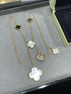 ¡®Loco¡¯CLOVER 6 MOTIF MOP ONYX GOLD NECKLACE