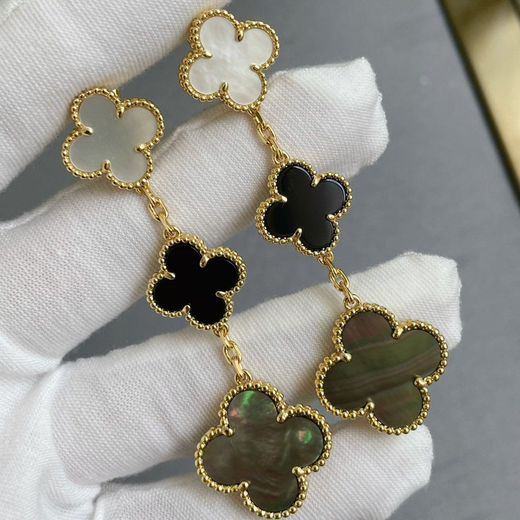 ¡®Loco¡¯CLOVER 3 MOTIF MOP ONYX DARK MOP PINK GOLD EARRINGS