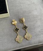 ¡®Loco¡¯CLOVER 3 MOTIF MOP ONYX DARK MOP PINK GOLD EARRINGS