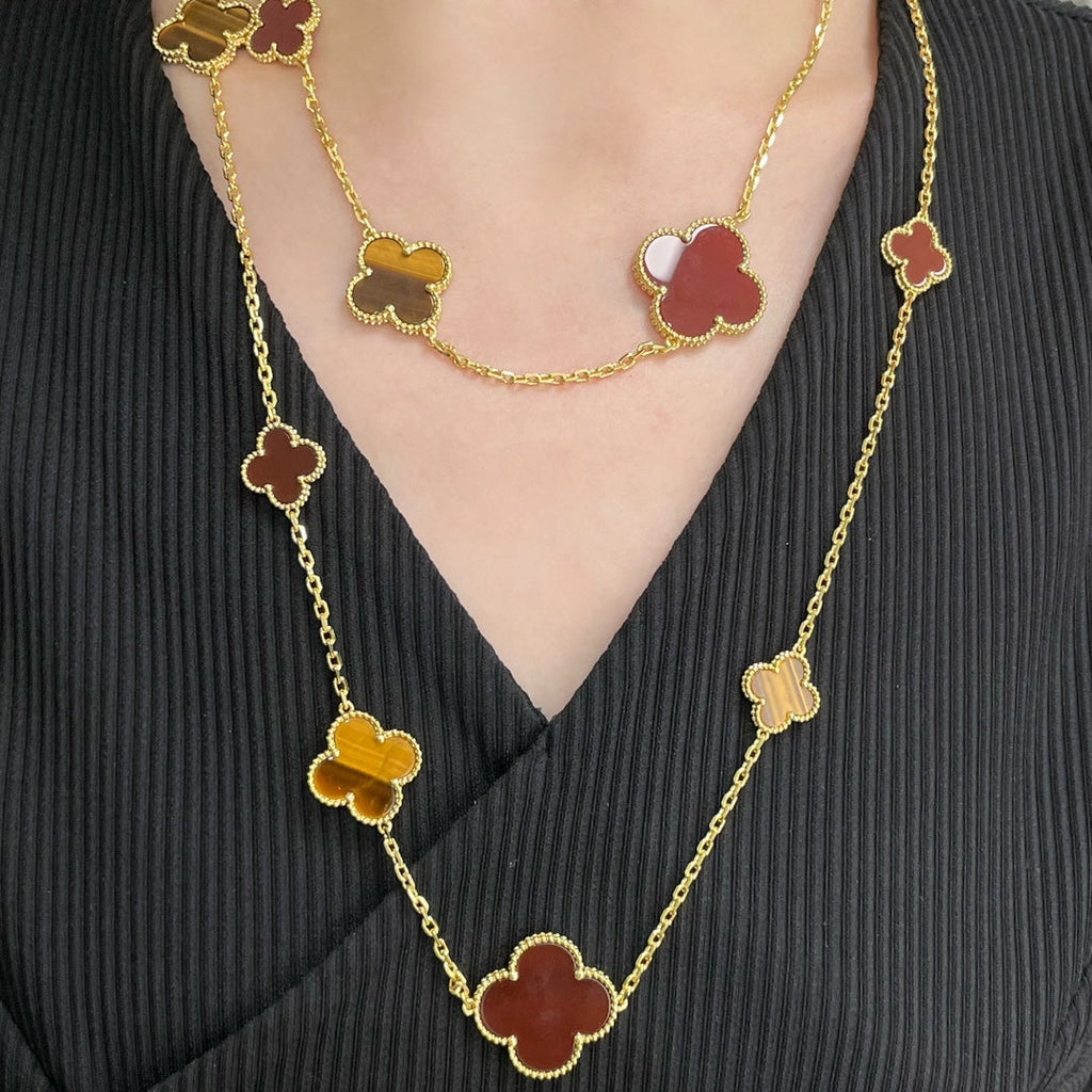 ¡®Loco¡¯CLOVER 16 MOTIF CARNELIAN TIGER EYE ROSE GOLD NECKLACE