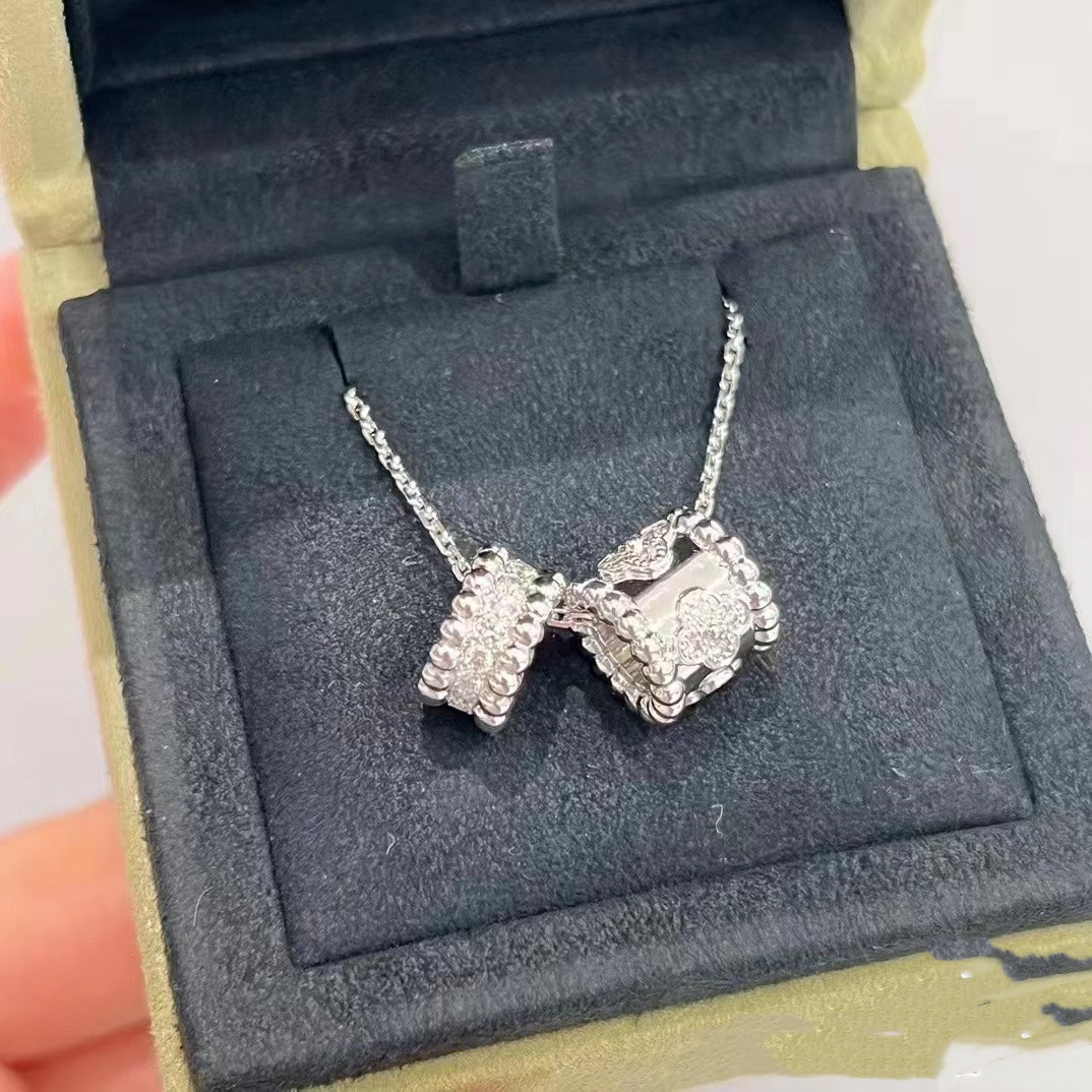 ¡®Loco¡¯PERLEE DOUBLE PENDANT SILVER DIAMOND NECKLACE