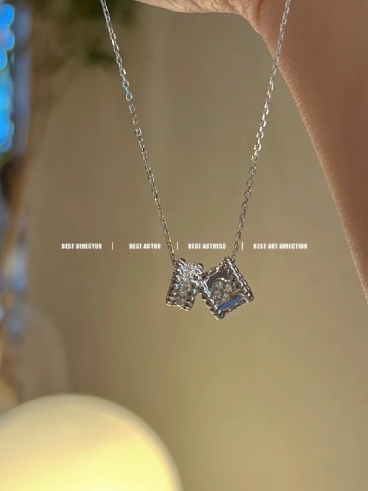 ¡®Loco¡¯PERLEE DOUBLE PENDANT SILVER DIAMOND NECKLACE
