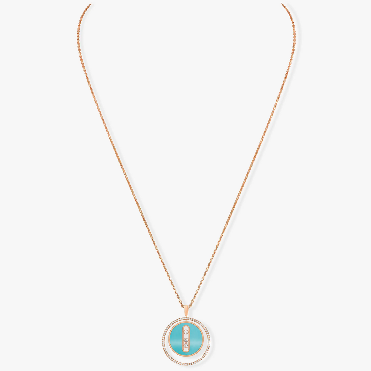 [Loco]LUCKY MOVE 3 DIAMONDS TURQUOISE PINK GOLD DIAMOND NECKLACE