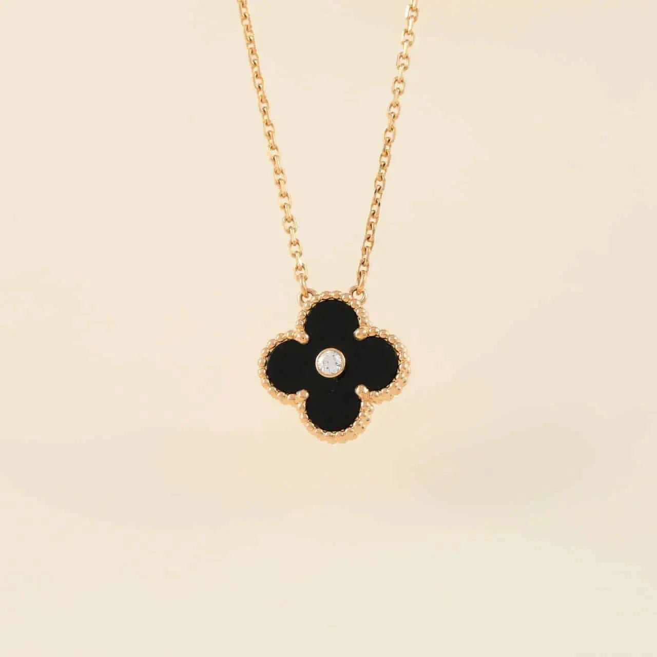 ¡®Loco¡¯CLOVER 15MM DIAMOND ONYX NECKLACE
