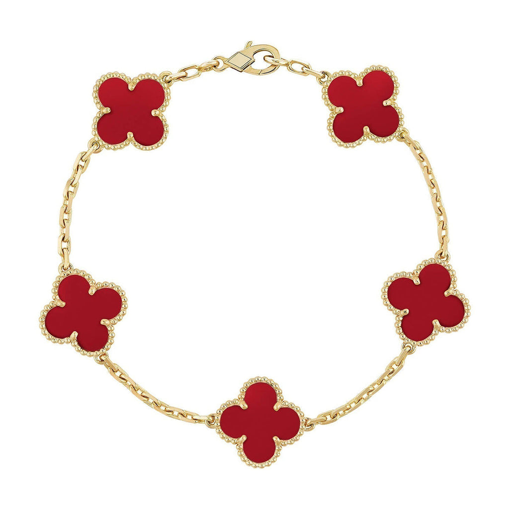 [Loco]New  CLOVER 5 MOTIF RED CORNELIAN BRACELET COLLECTION