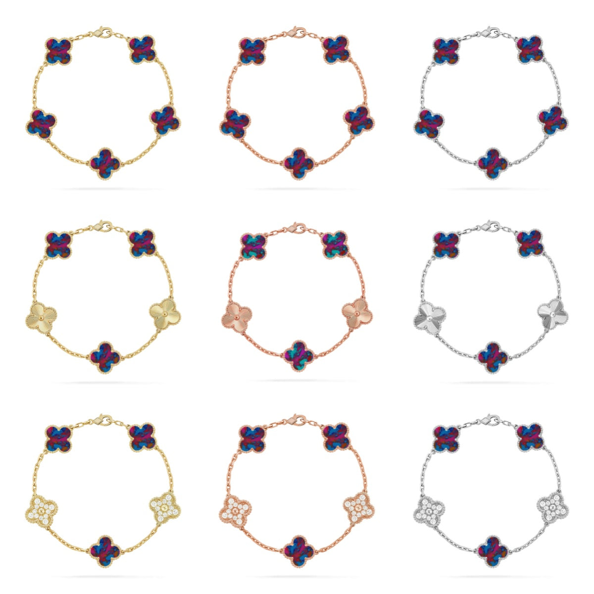 [Loco]New CLOVER 5 MOTIF COLOR GEMSTONES BRACELET COLLECTION