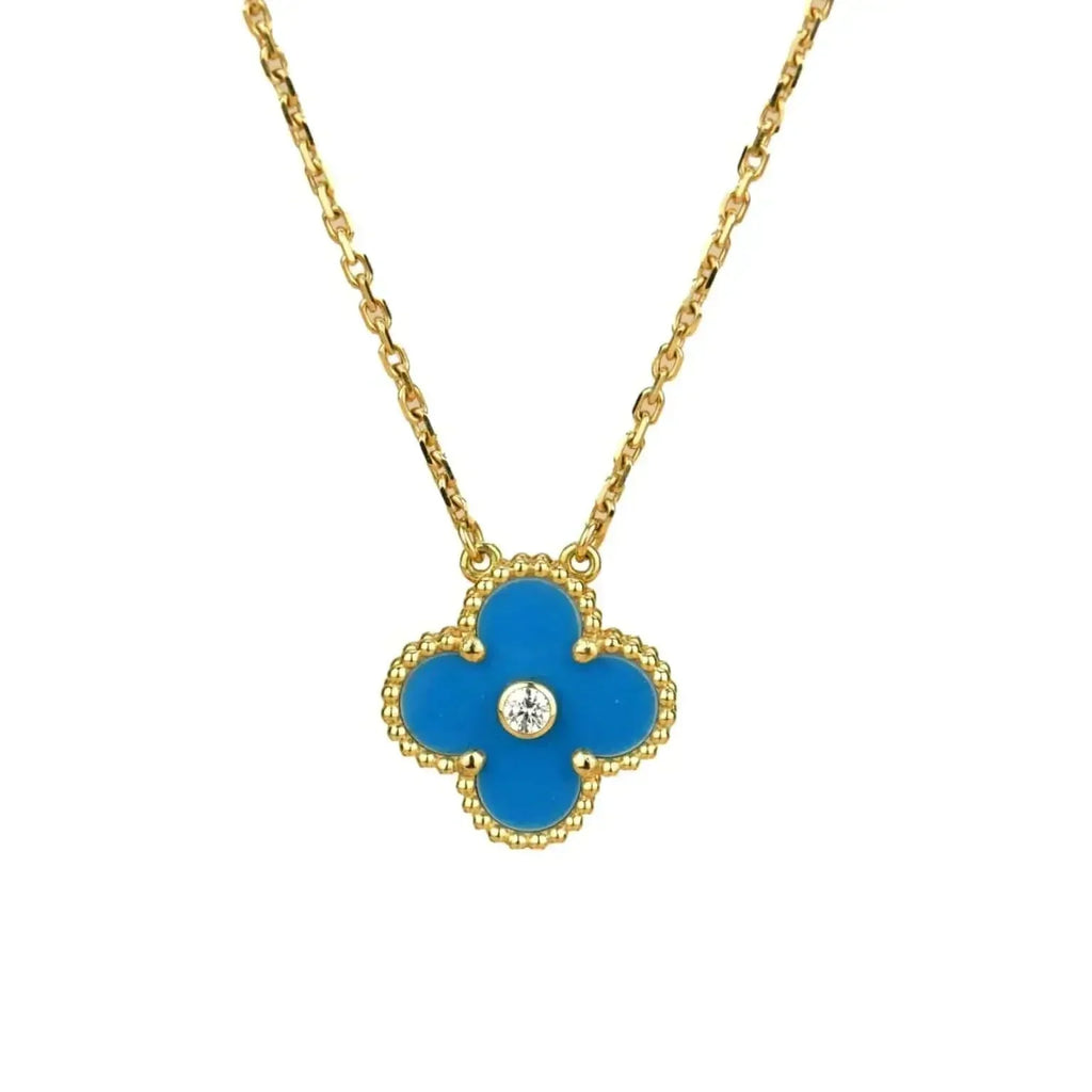¡®Loco¡¯CLOVER 15MM DIAMOND AND BLUE AGATE NECKLACE