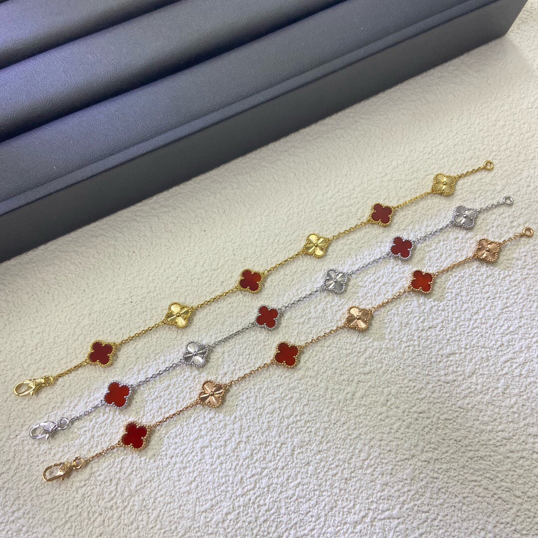 [¡®Loco¡¯]CLOVER 6 MOTIF RED AGATE LASER BRACELET