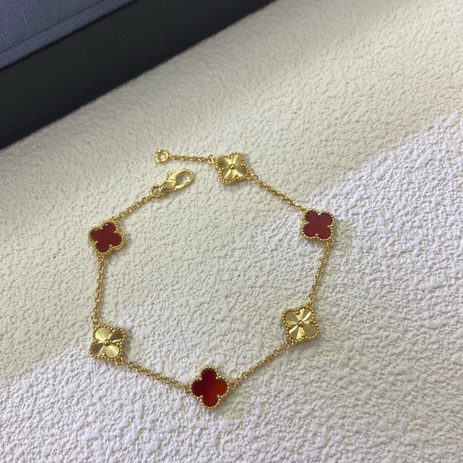 [¡®Loco¡¯]CLOVER 6 MOTIF RED AGATE LASER BRACELET