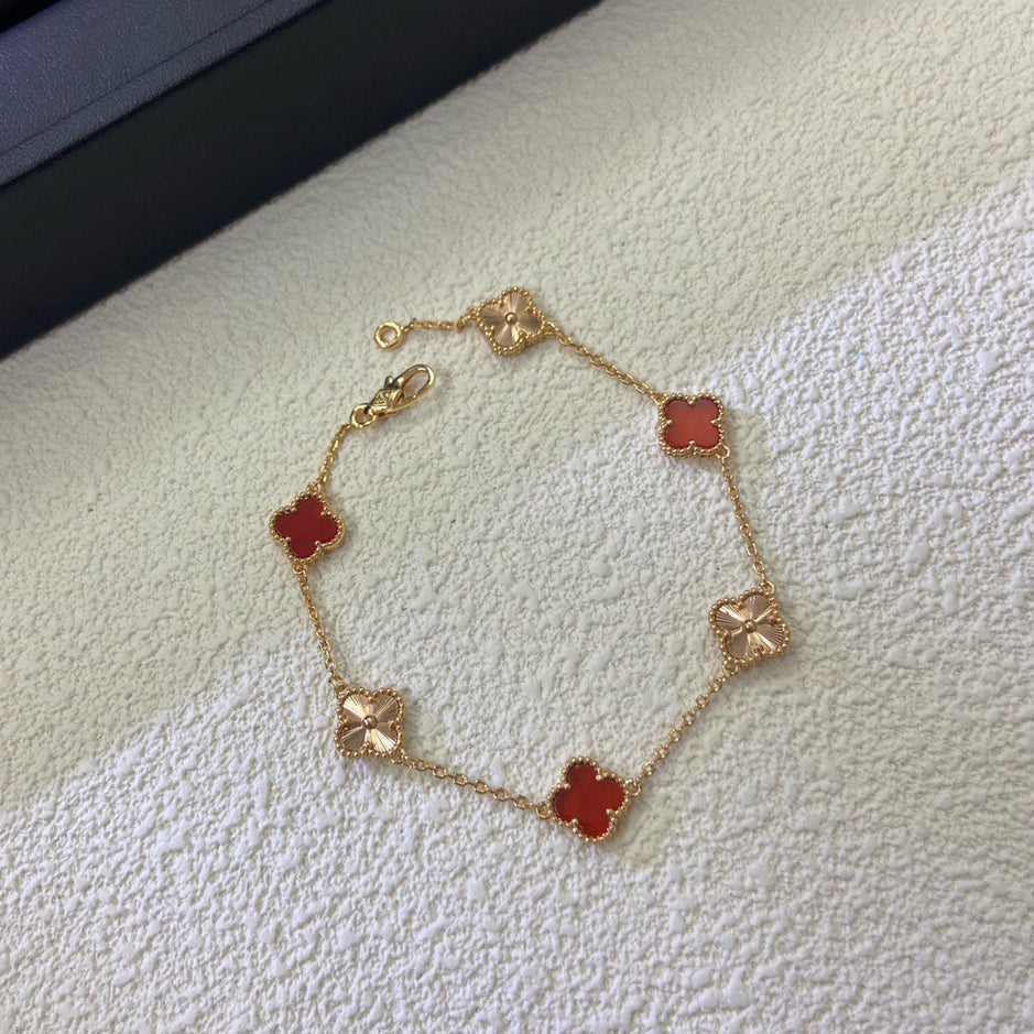 [¡®Loco¡¯]CLOVER 6 MOTIF RED AGATE LASER BRACELET