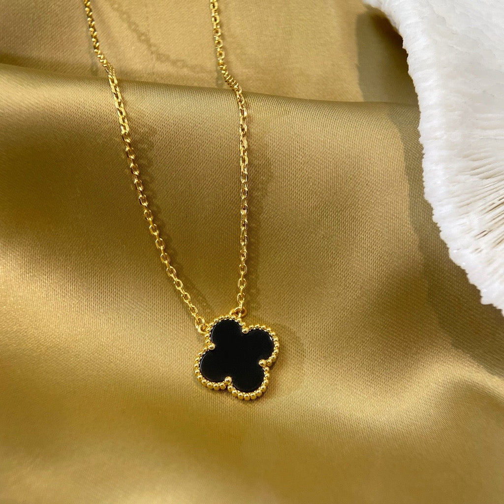 ¡®Loco¡¯CLOVER 15MM BLACK ONYX SINGLE FLOWER NECKLACE