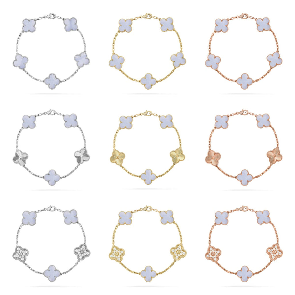 [Loco]New  CLOVER 5 MOTIF PURPLE CHALCEDONY BRACELET COLLECTION