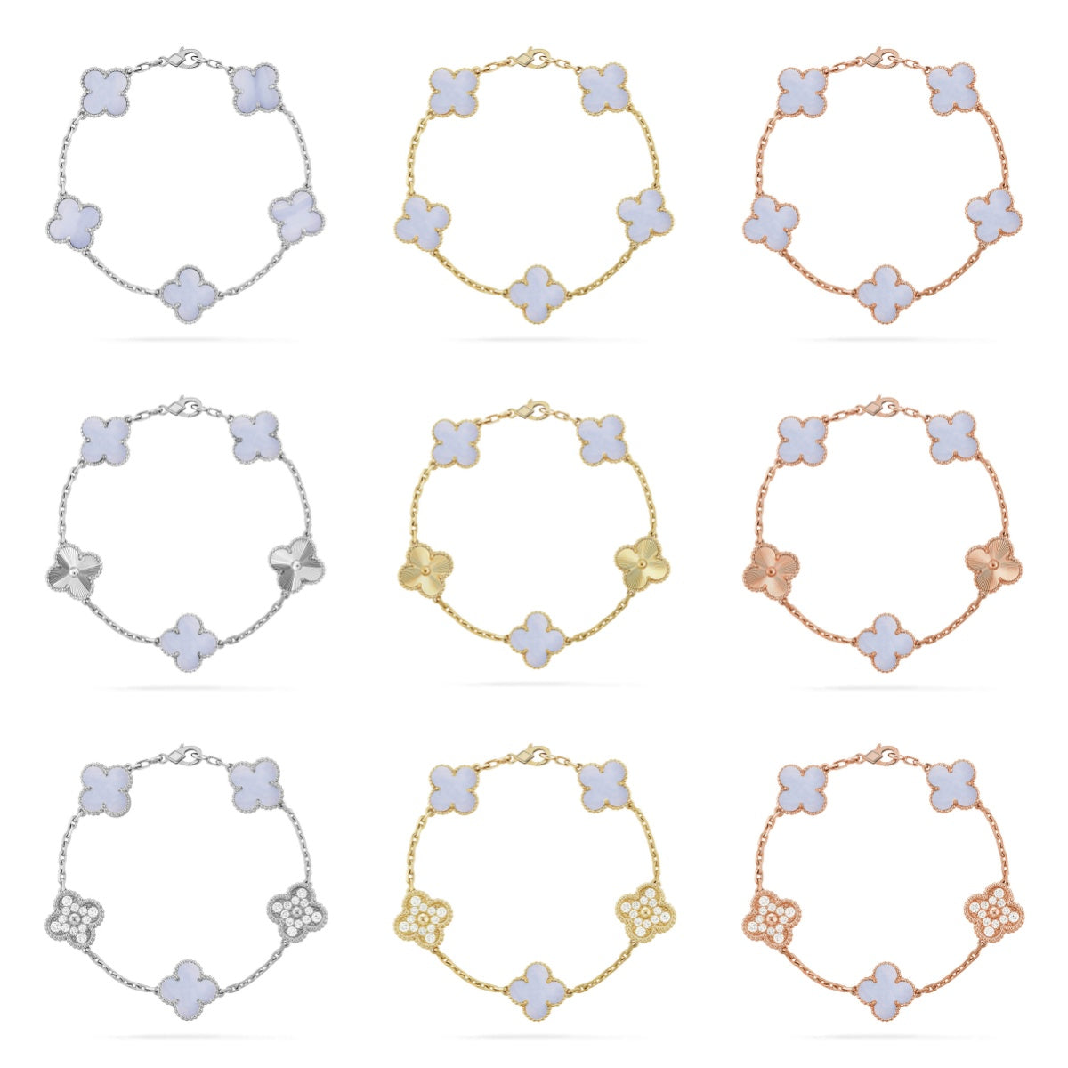 [Loco]New  CLOVER 5 MOTIF PURPLE CHALCEDONY BRACELET COLLECTION