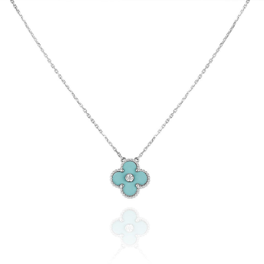 ¡®Loco¡¯CLOVER 1 DIAMOND LIGHT BLUE SILVER NECKLACE