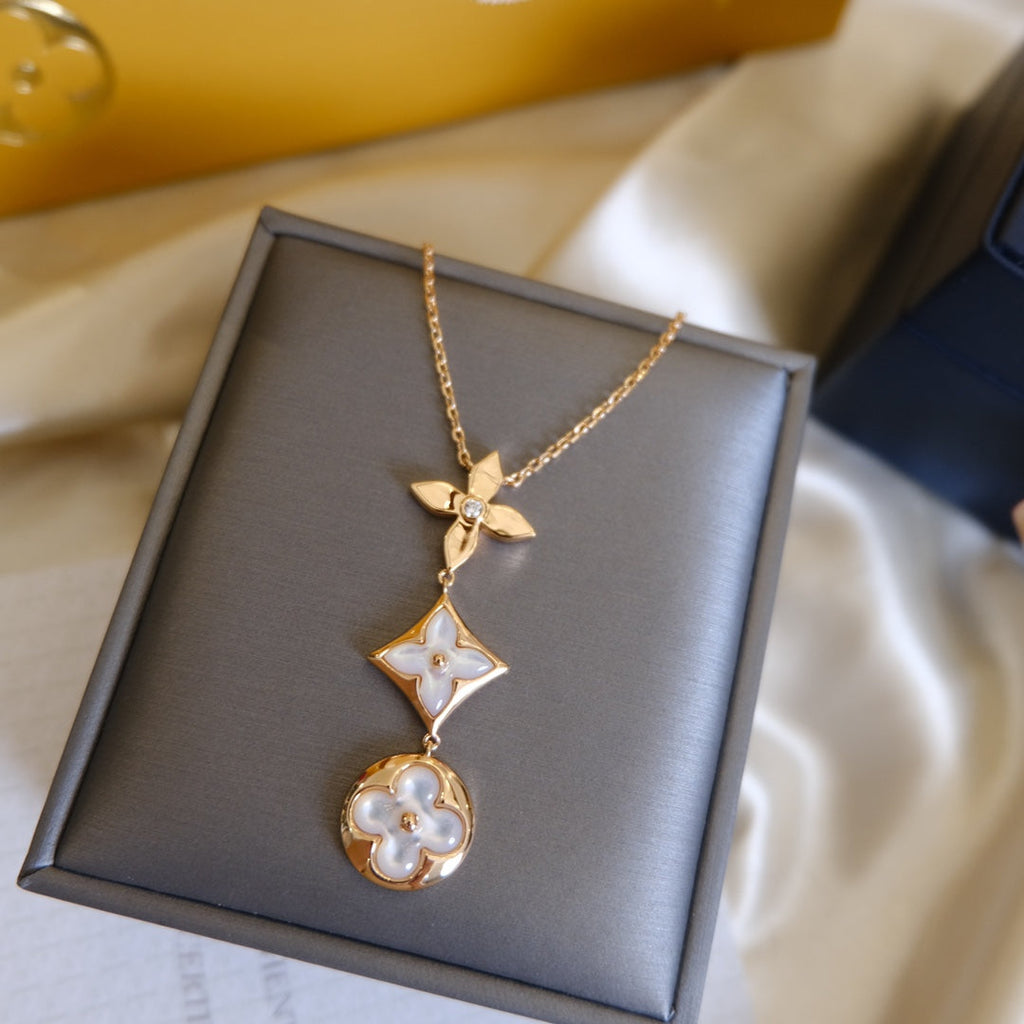 ¡®Loco¡¯COLOR BLOSSOM LARIAT NECKLACE PINK GOLD WHITE MOTHER PEARL AND DIAMOND