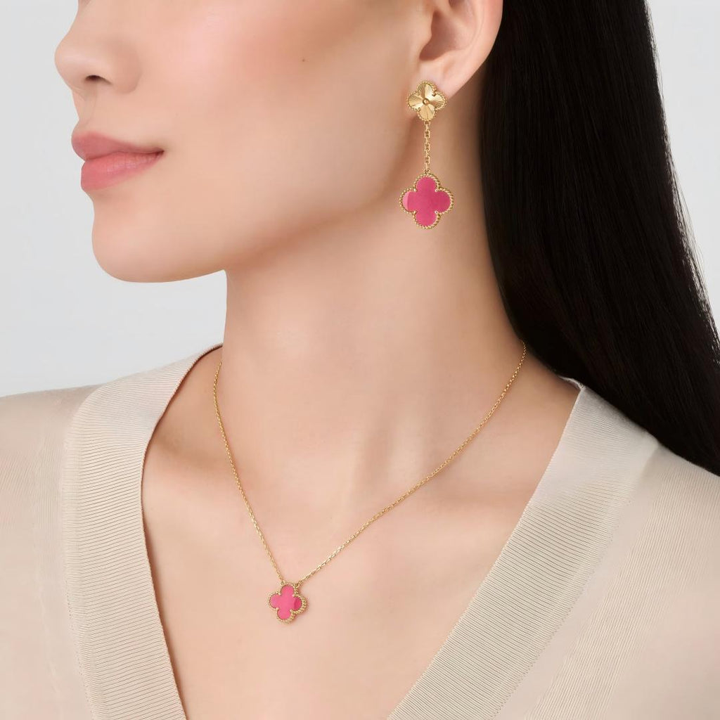 [Loco]NEW CLOVER 2 MOTIF PINK ENAMEL EARRINGS