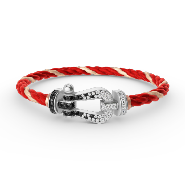 ¡®Loco¡¯FORCE LARGE HORSESHOE BLACK WHITE DIAMOND BRACELET SILVER
