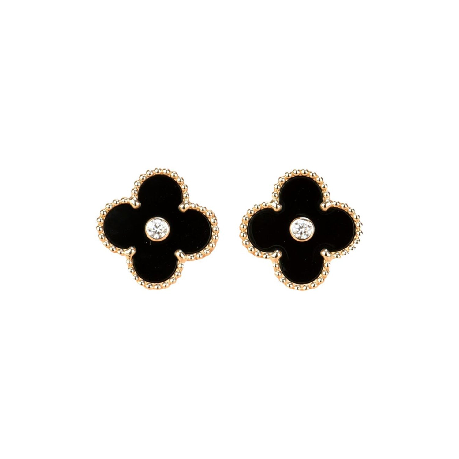 ¡®Loco¡¯CLOVER MEDIUM 1 MOTIFS ONYX DIAMOND EARRINGS