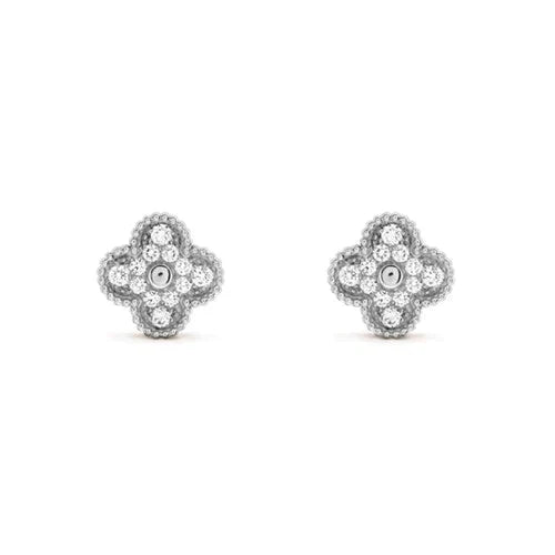 ¡®Loco¡¯CLOVER 1 MOTIFS DIAMOND STUD EARRINGS SILVER