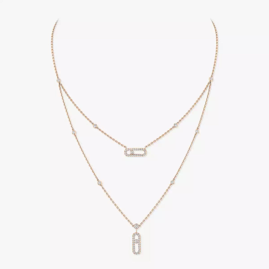 [Loco jewelrys]2 Rows Rose Gold Diamond Pave_ Necklace Move Uno